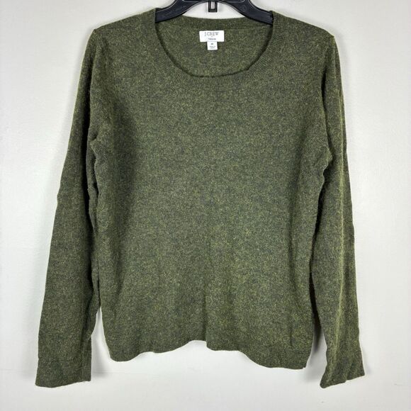 J Crew Teddie Sweater Sz M Dark Green Wool Cotton Blend Preppy Crew Neck Casual - Picture 9 of 9